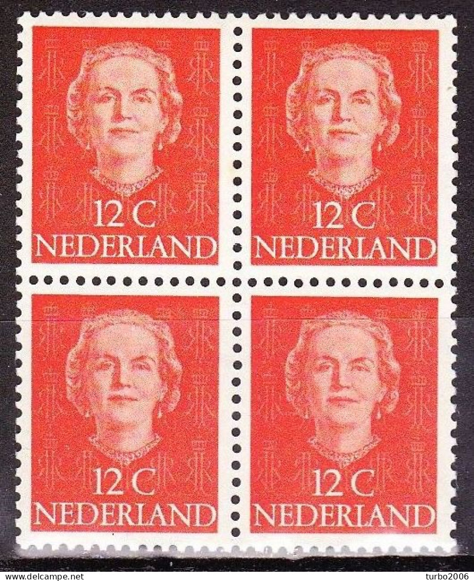 1949-51 Koningin Juliana En Face 12 Cent Oranjerood In Postfris Blokje Van 4 NVPH 521 - Ongebruikt