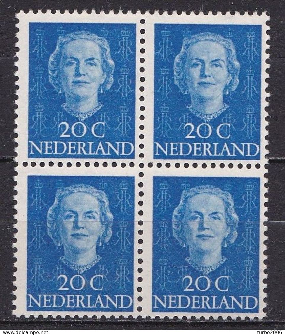 1949-51 Koningin Juliana En Face 20 Cent Blauw NVPH 524 In Postfris Blokje Van 4 - Nuovi