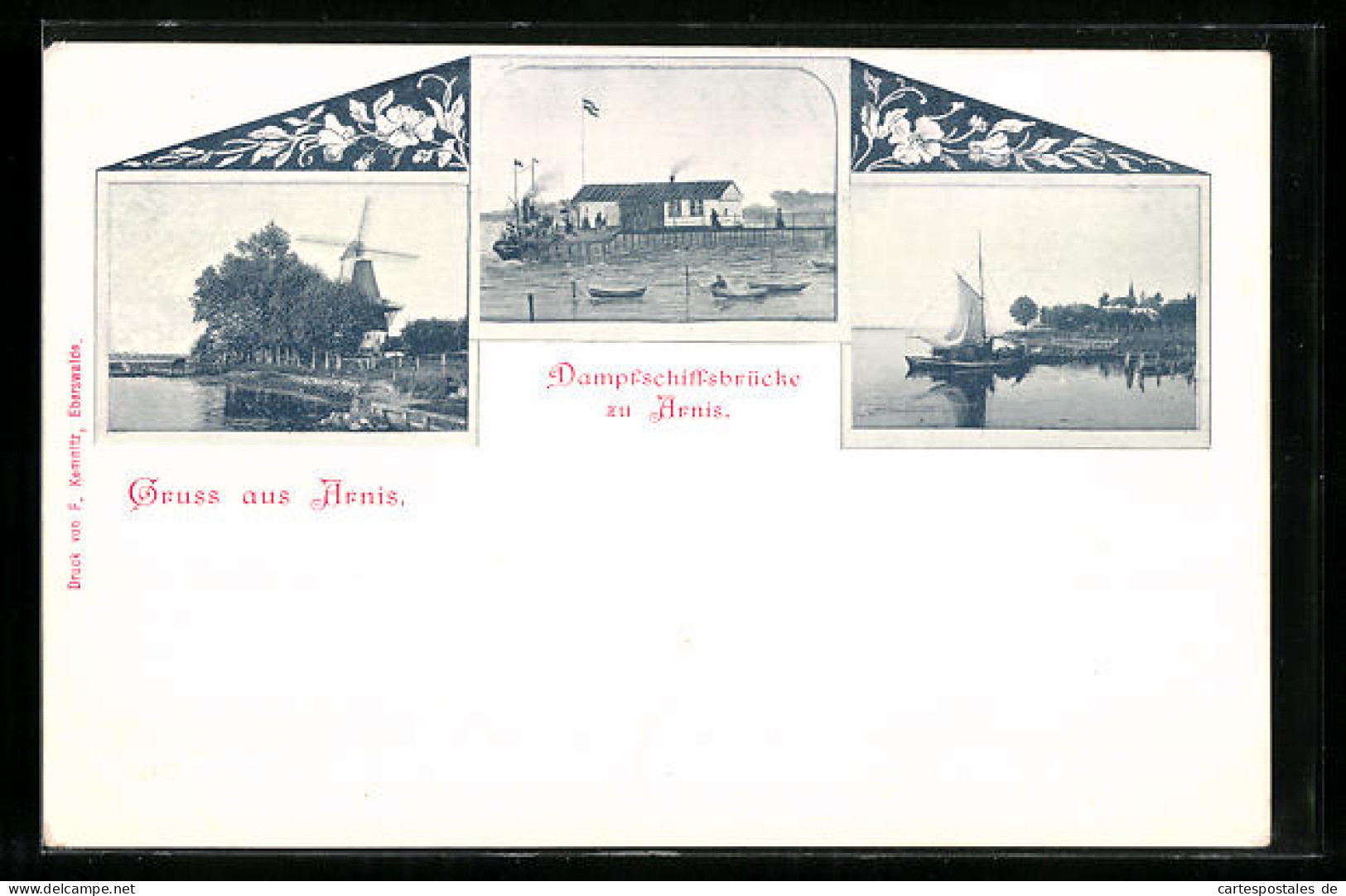 AK Arnis, Dampfschiffsbrücke, Partien Mit Windmühle Und Segelboot  - Damp