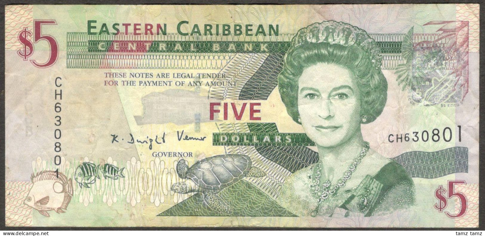 Eastern Caribbean States 5 Dollars Queen Elizabeth II P-47 2008 VF - Caraibi Orientale