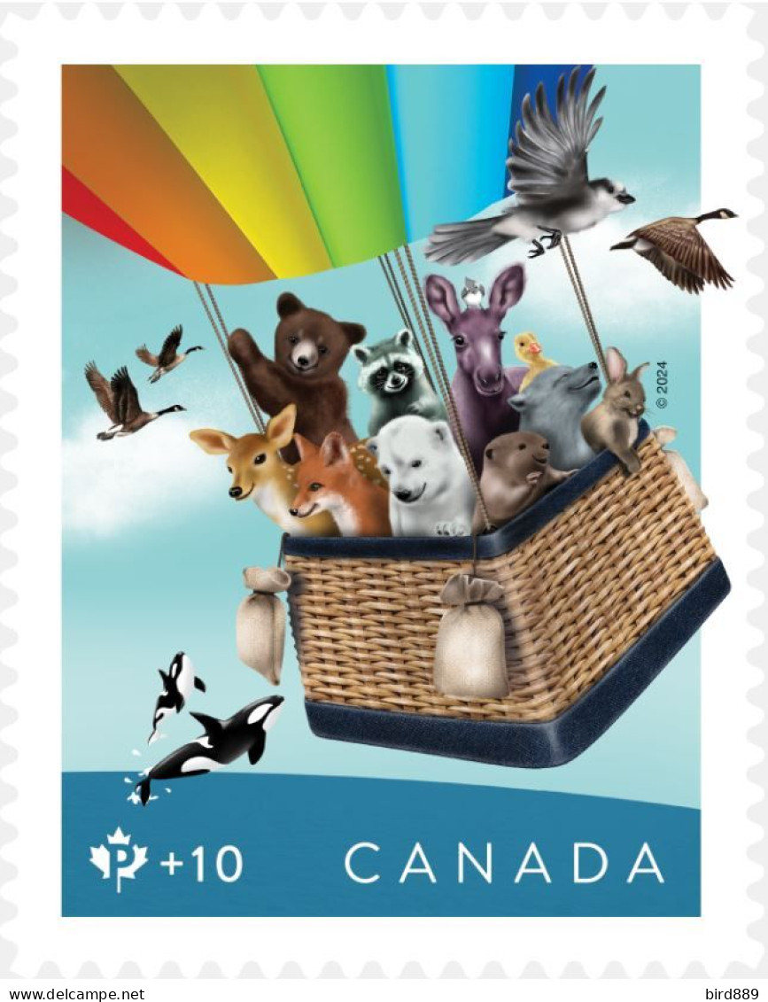 2024 Canada Post Card Community Foundation Animals Bird Racoon Moose Polar Bear Fox Single Stamp From Booklet MNH - Postzegels