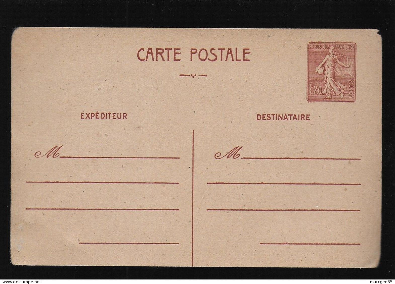 Entier Postal 1fr20 Semeuse Lignée Brun-rouge Sur Sépia Neuf Voir Les Angles - Standard- Und TSC-AK (vor 1995)