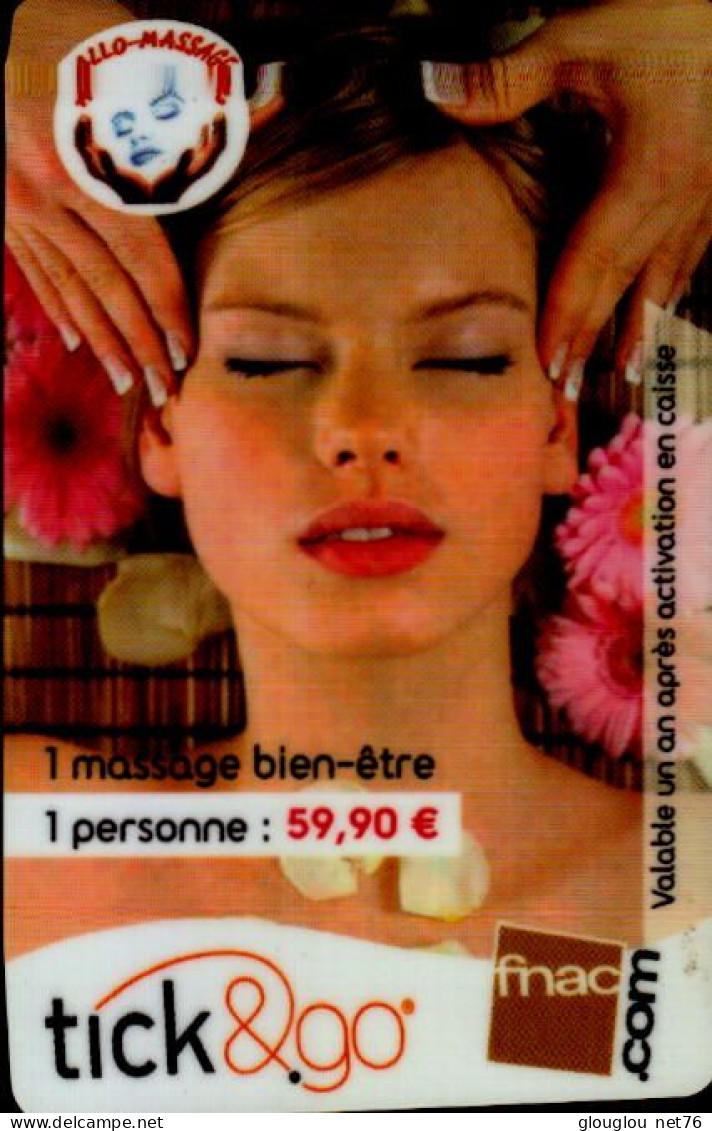 CARTE CADEAU ..FNAC..ALLO MASSAGE...1 MASSAGE BIEN ETRE  1 PERSONNE  59,90 E - Cartes De Fidélité Et Cadeau