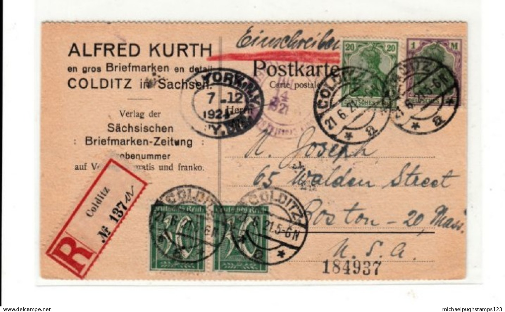 Germany / Germanias / Registered Postcards / U.S. / Boston - Sonstige & Ohne Zuordnung