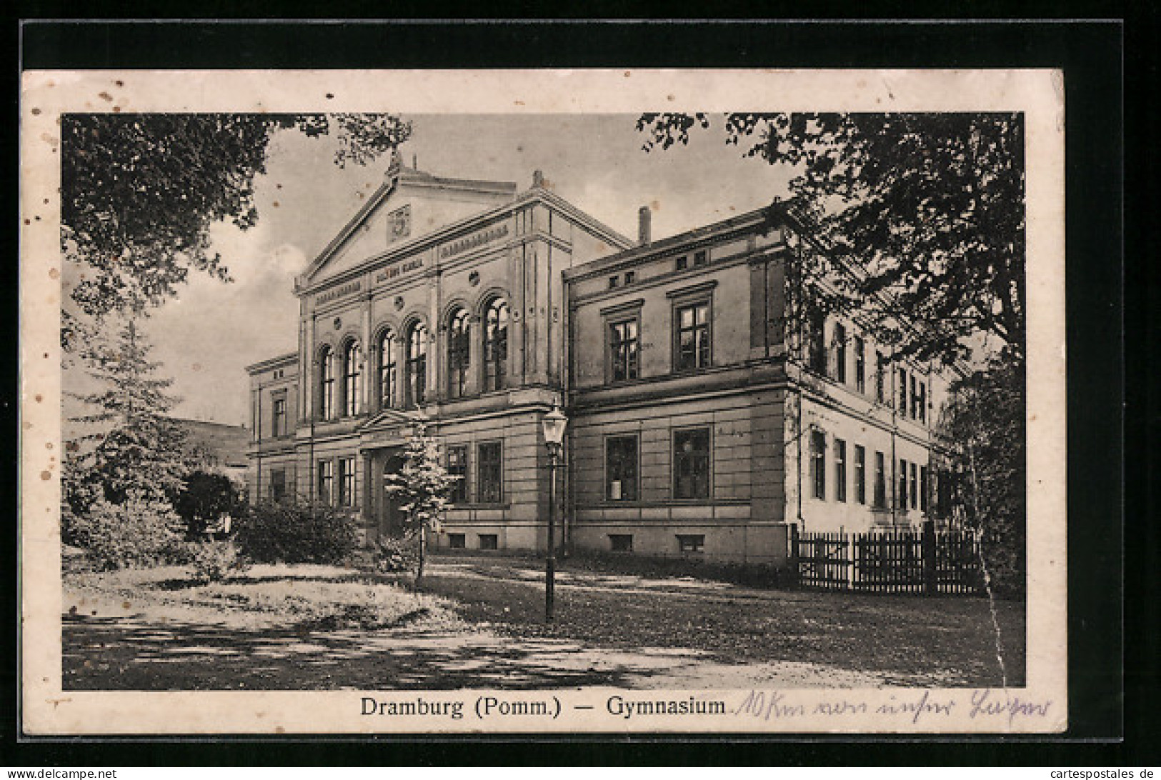 AK Dramburg, Gymnasium, Vorderansicht  - Pommern