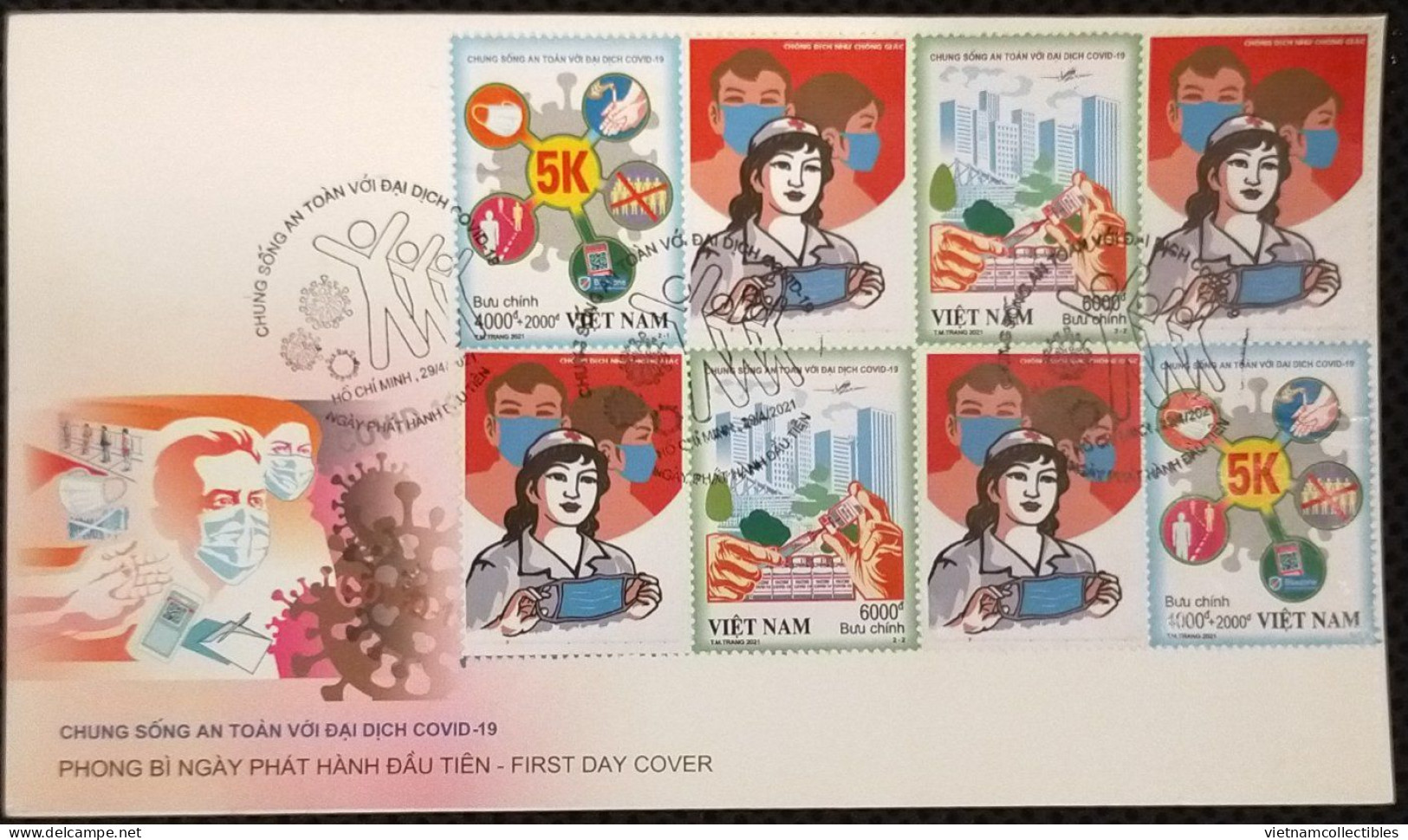 FDC Vietnam Viet Nam Cover 2021 Vignettes & Perf Stamps LIVING SAFELY WITH THE PANDEMIC / COVID-19 VACCINATION - Viêt-Nam