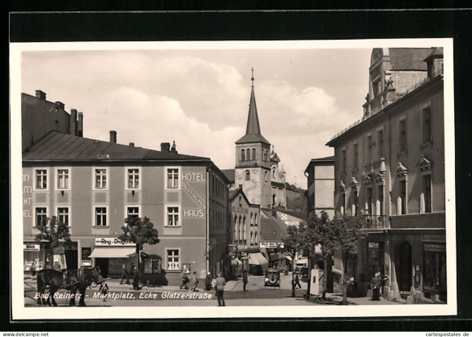 AK Bad Reinerz, Marktplatz, Ecke Glatzerstrasse, Mit Kirche Und Hotel Deutsches Haus  - Schlesien