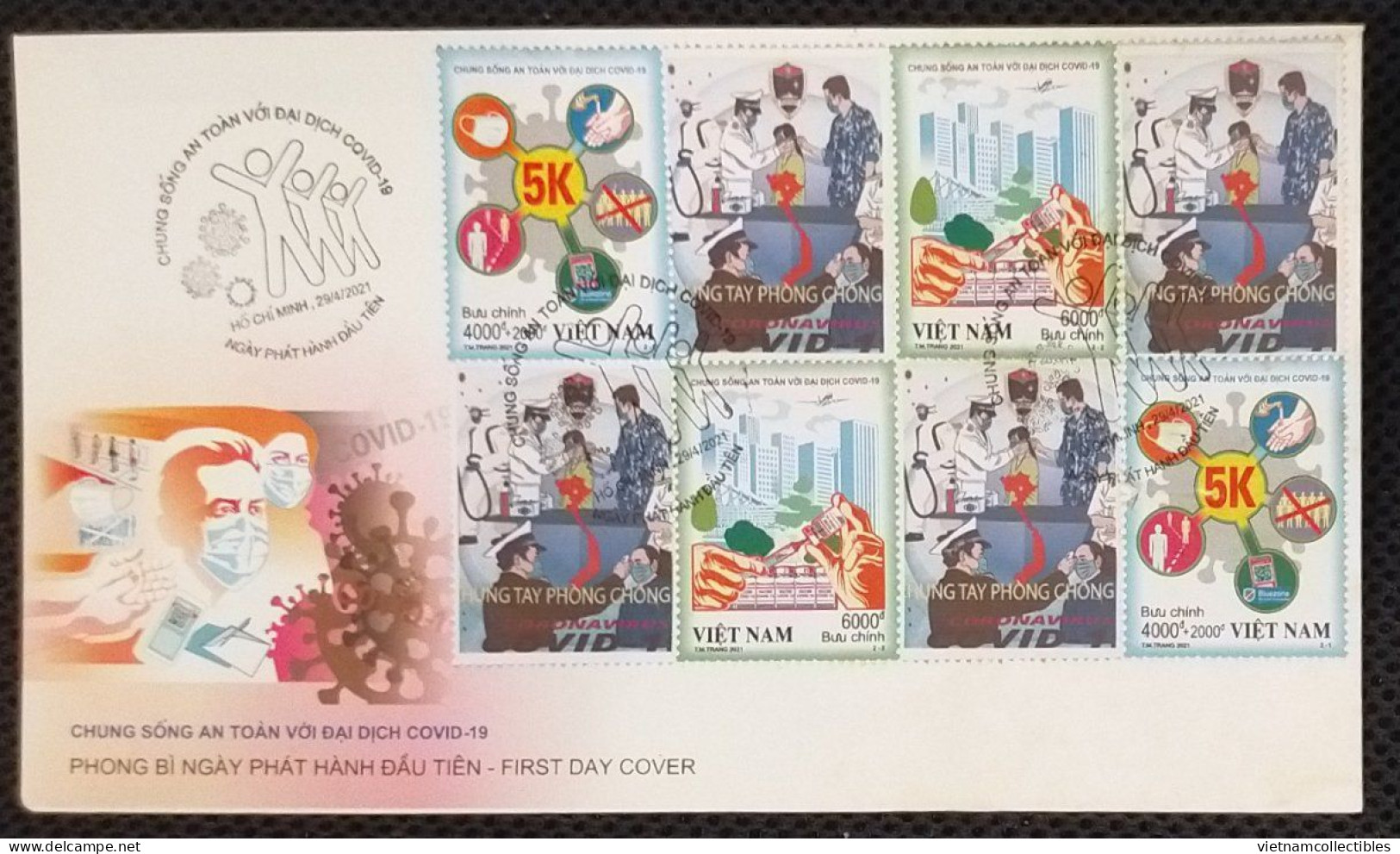 FDC Vietnam Viet Nam Cover 2021 Vignettes & Perf Stamps LIVING SAFELY WITH THE PANDEMIC / COVID-19 VACCINATION - Viêt-Nam