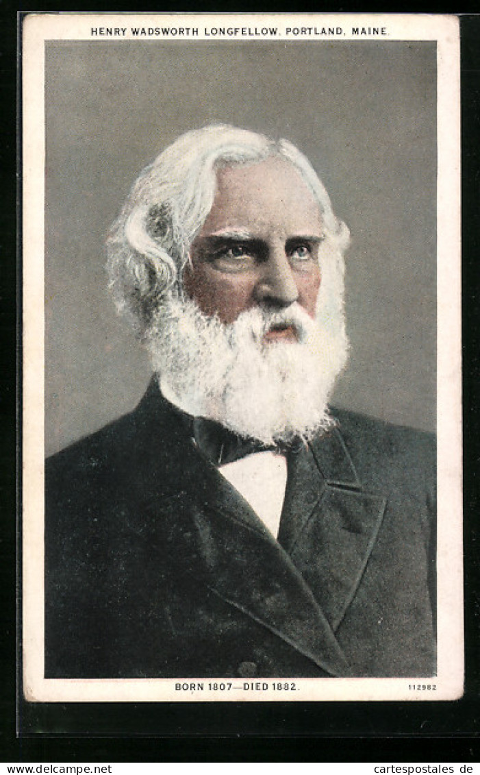 AK Portrait Henry Wadsworth Longfellow Mit Geburts- Und Sterbedaten  - Ecrivains