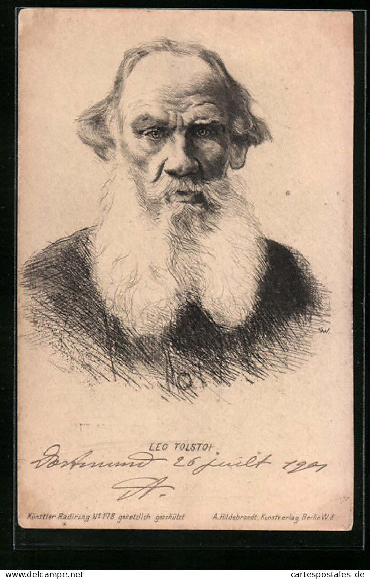 AK Leo Tolstoi, Portraitzeichnung  - Writers