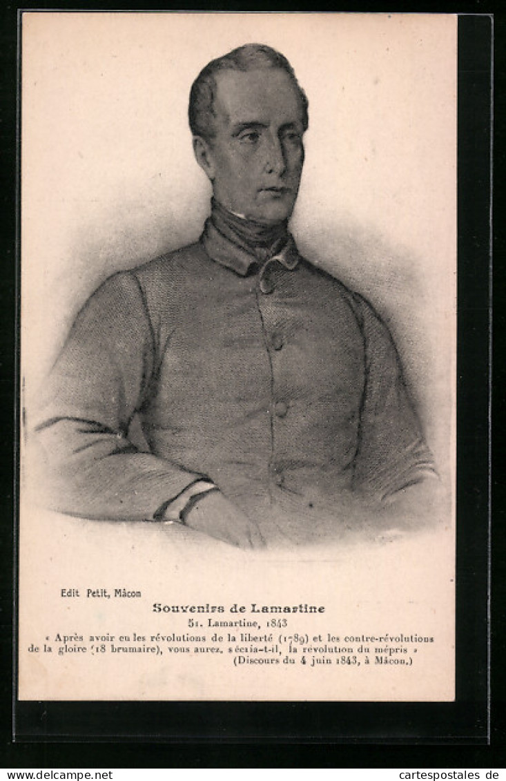 AK Alphonse De Lamartine, Portrait  - Writers