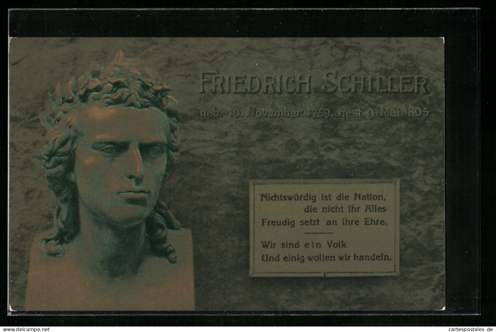 AK 100. Todestag Schillers 1905, Büste Mit Lorbeerkranz, Zitat  - Writers