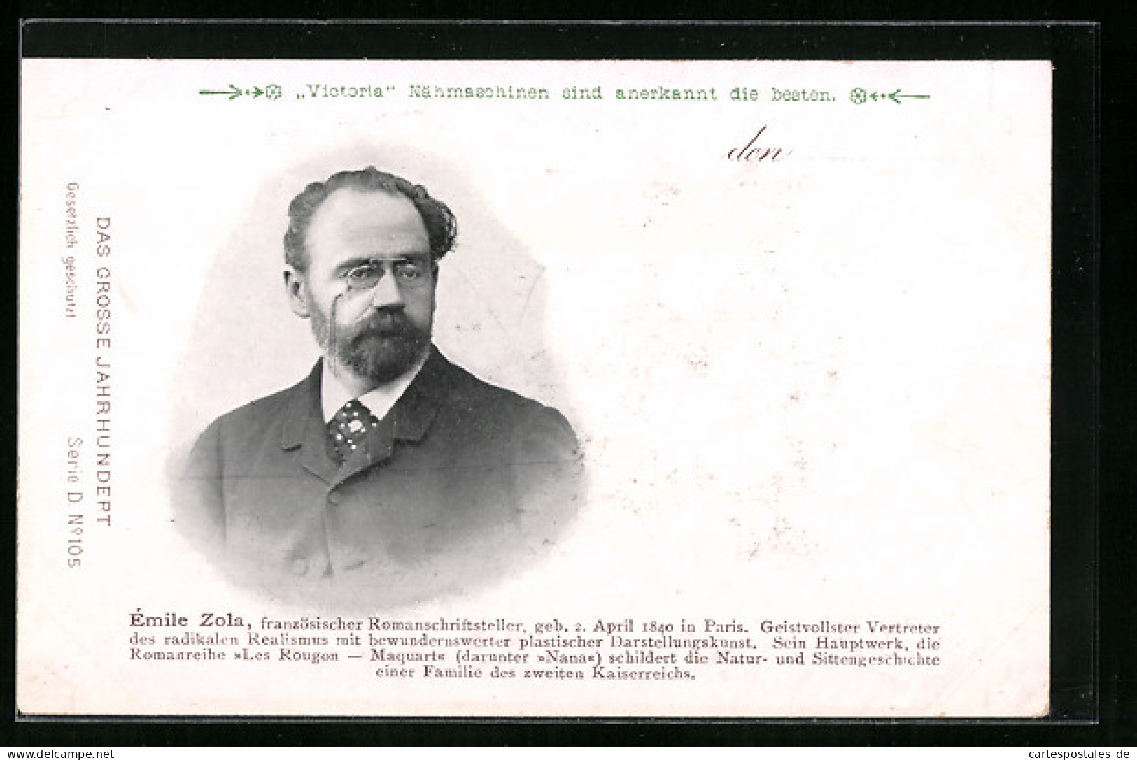 AK Emile Zola, Portrait, Serie Das Grosse Jahrhundert  - Writers