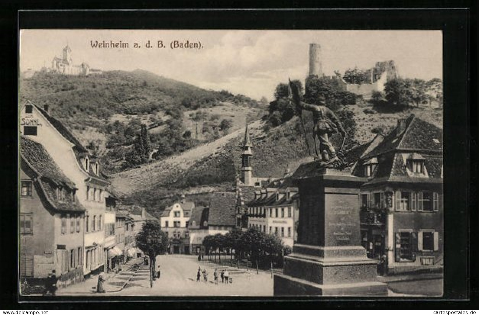 AK Weinheim A. D. B., Ortspartie Mit Denkmal Wilhelm I.  - Weinheim