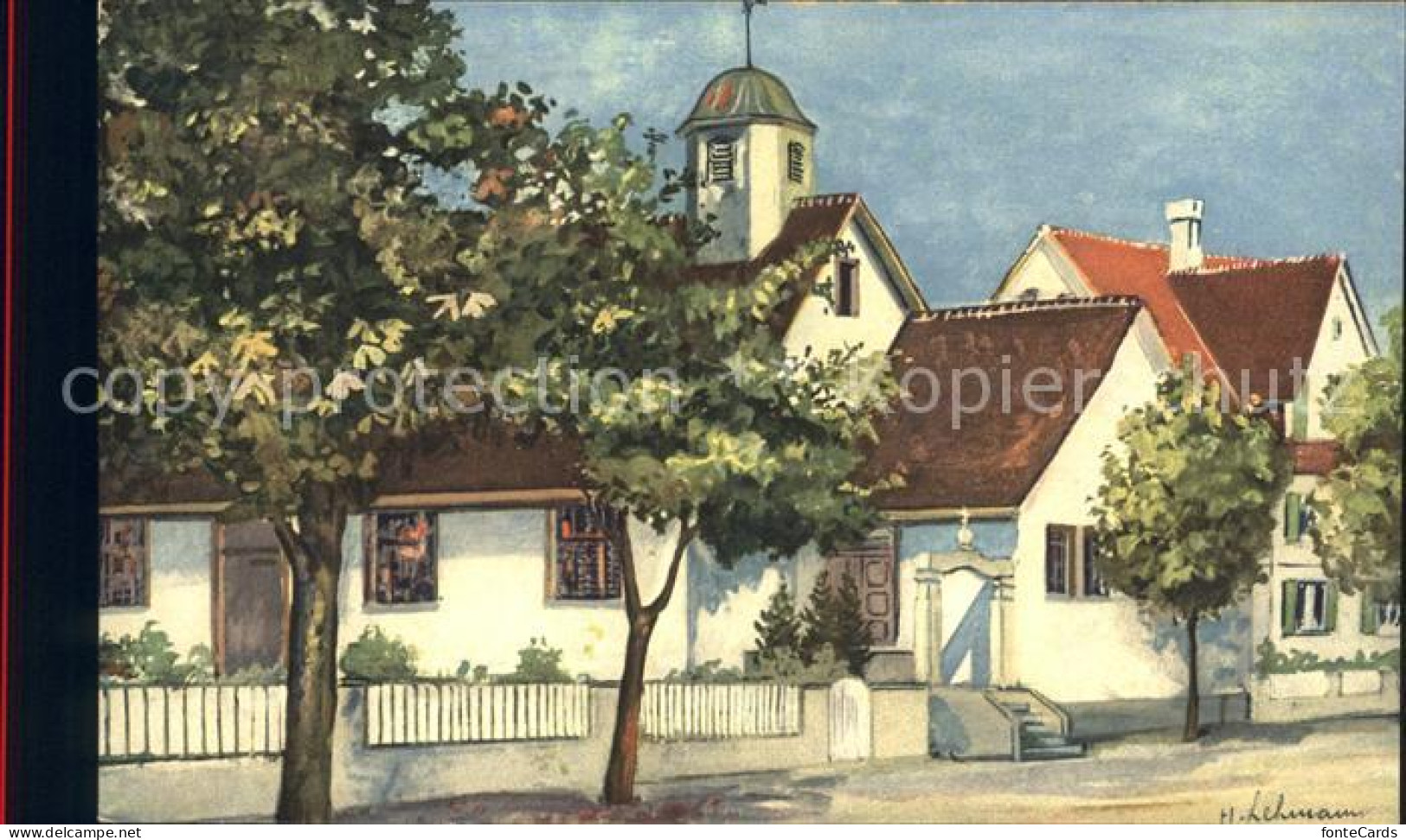 12057678 Amriswil TG Kirche Mit Pfarrhaus Kuenstlerkarte Amriswil - Autres & Non Classés