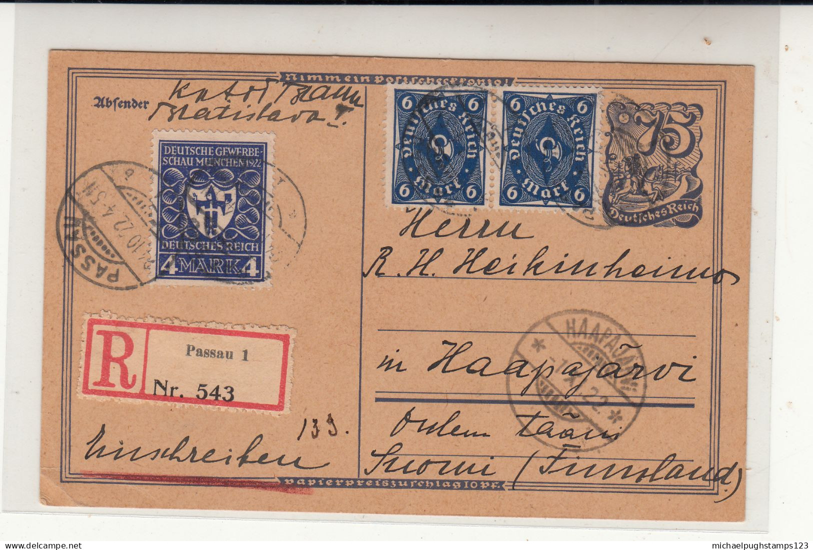 Germany / Stationery / Registered Postcards / Finland - Autres & Non Classés
