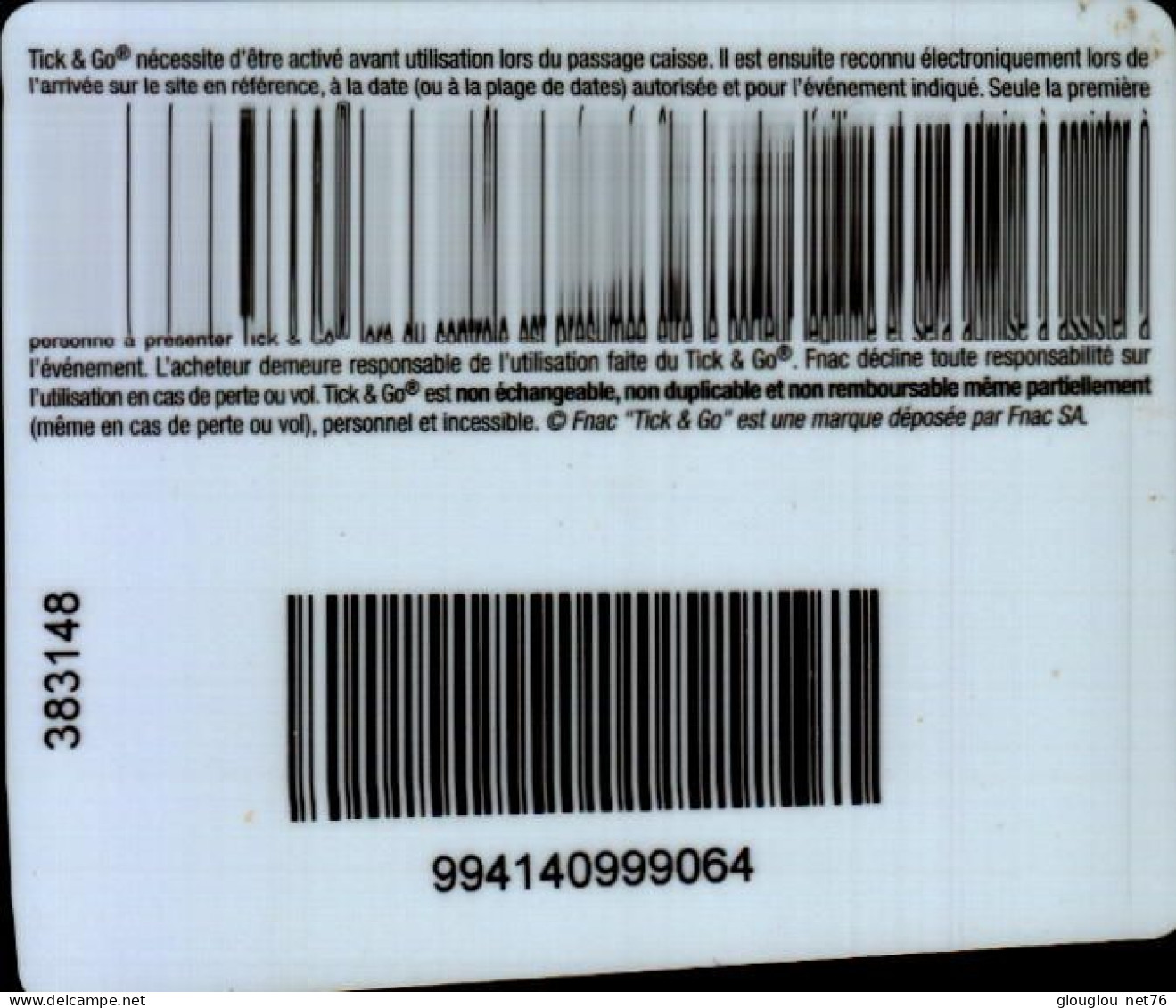 CARTE CADEAU .FNAC.. SUPERBIKE WORLD CHAMPIONSHIP..MAGNY COURS...FORFAIT 3 JOURS 1 PERSONNE 60F - Treuekarten