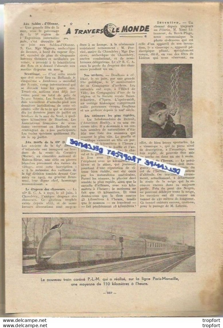 P1 / Old Newspaper Journal Ancien 1937 / LISIEUX / Vieille France STRASBOURG / Train P.L.M / Jeu De Cartes BASQUE BOULE - 1950 à Nos Jours