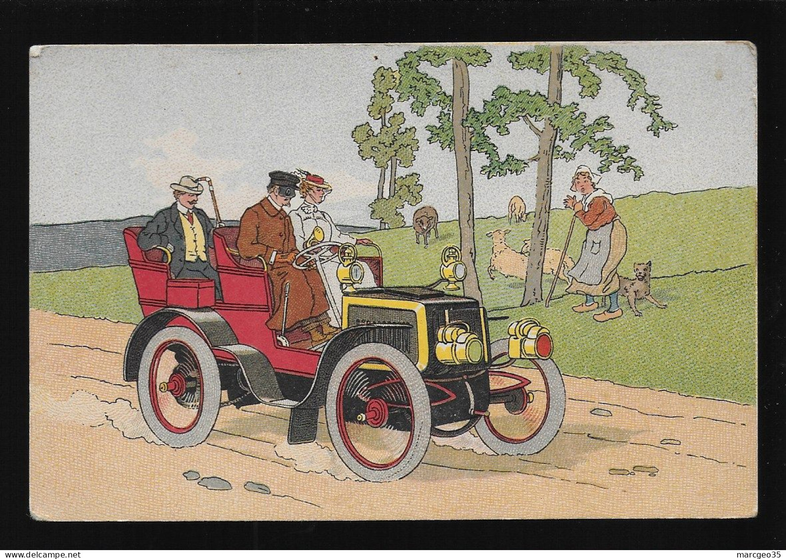 Illustration Automobile Ancêtre Sur Un Chemin De Campagne Pas D'éditeur , Auto - 1900-1949