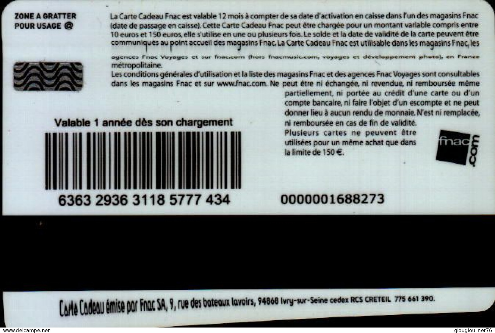 CARTE CADEAU .. FNAC..LADY GAGA - Cartes De Fidélité Et Cadeau