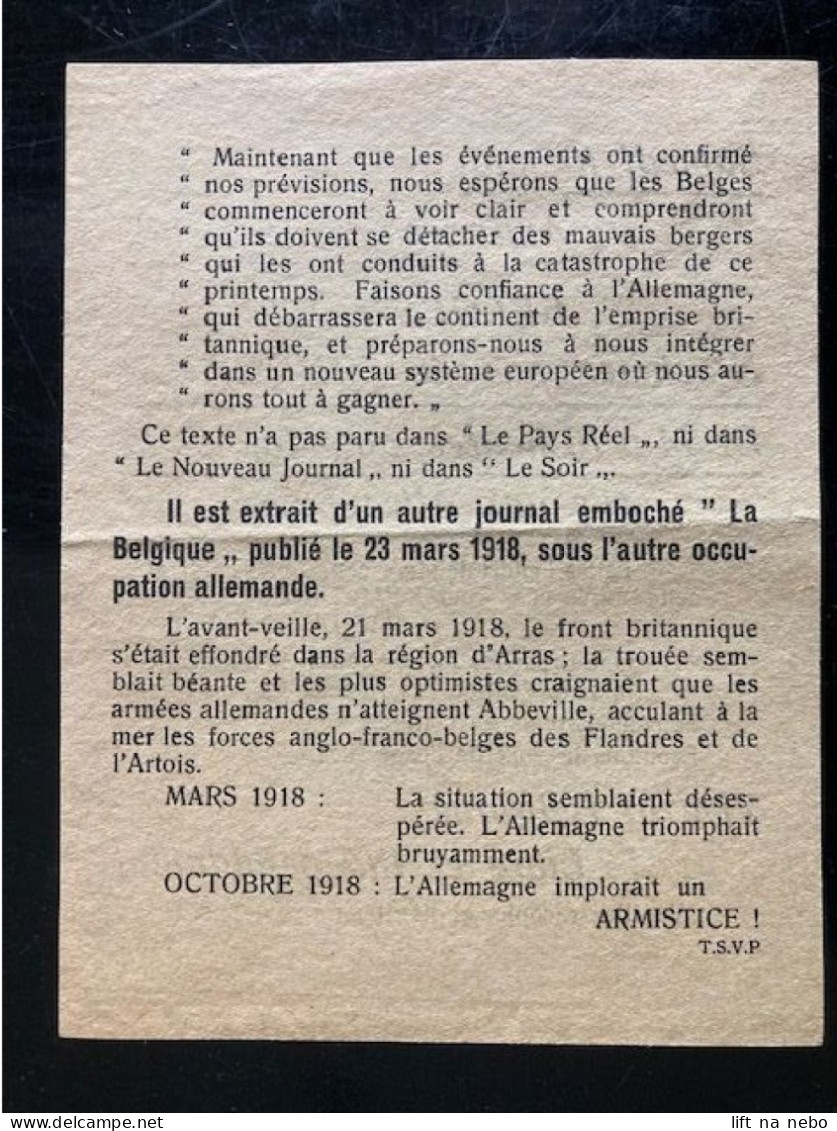 Tract Presse Clandestine Résistance Belge WWII WW2 'Samedi 10 Mai. Anniversaire De Deuil...' - Documentos