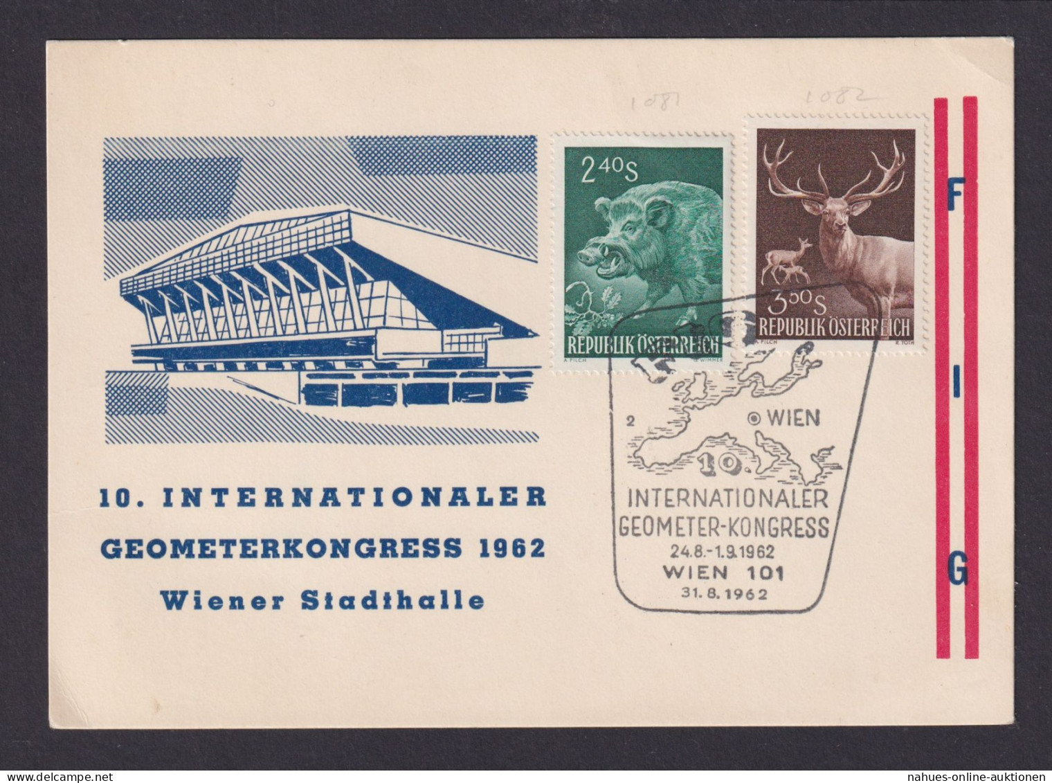Österreich Brief 10. Int. Geometer - Kongress Wien Sondermarken Jagd 31.8.1962 - Brieven En Documenten