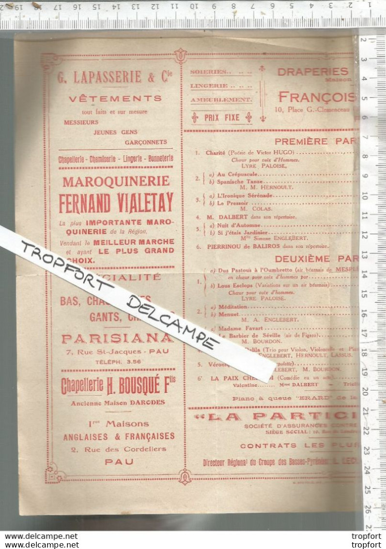 XB / Vintage // RARE !! PROGRAMME CONCERT PAU 1925  ENGLEBERT    Théâtre Opéra - Programme