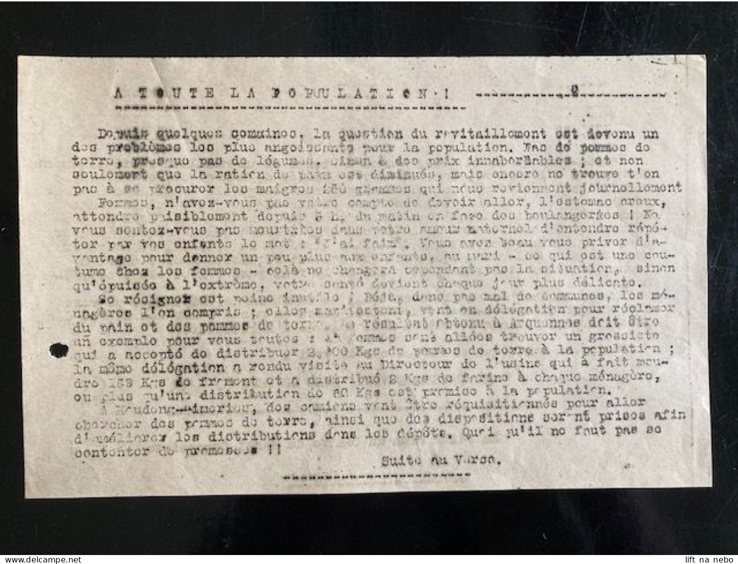 Tract Presse Clandestine Résistance Belge WWII WW2 'A Toute La Population!' Depuis Quelques Semaines, La Question Du... - Documentos