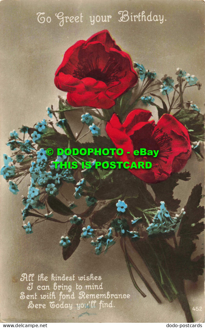 R557415 To Greet Your Birthday. Blue And Red Flowers. RP - Monde