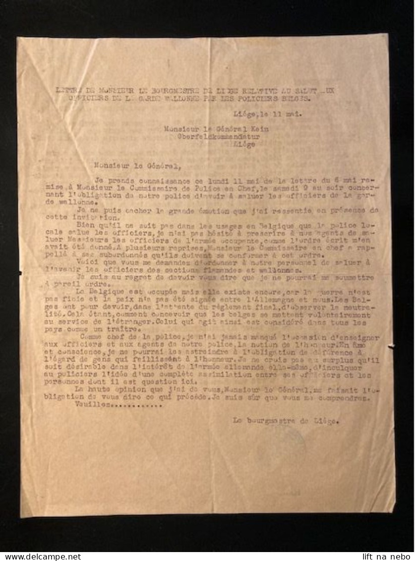 Tract Presse Clandestine Résistance Belge WWII WW2 'Lettre Du Bourgmestre De Liege Relative Au Salut...' - Documentos