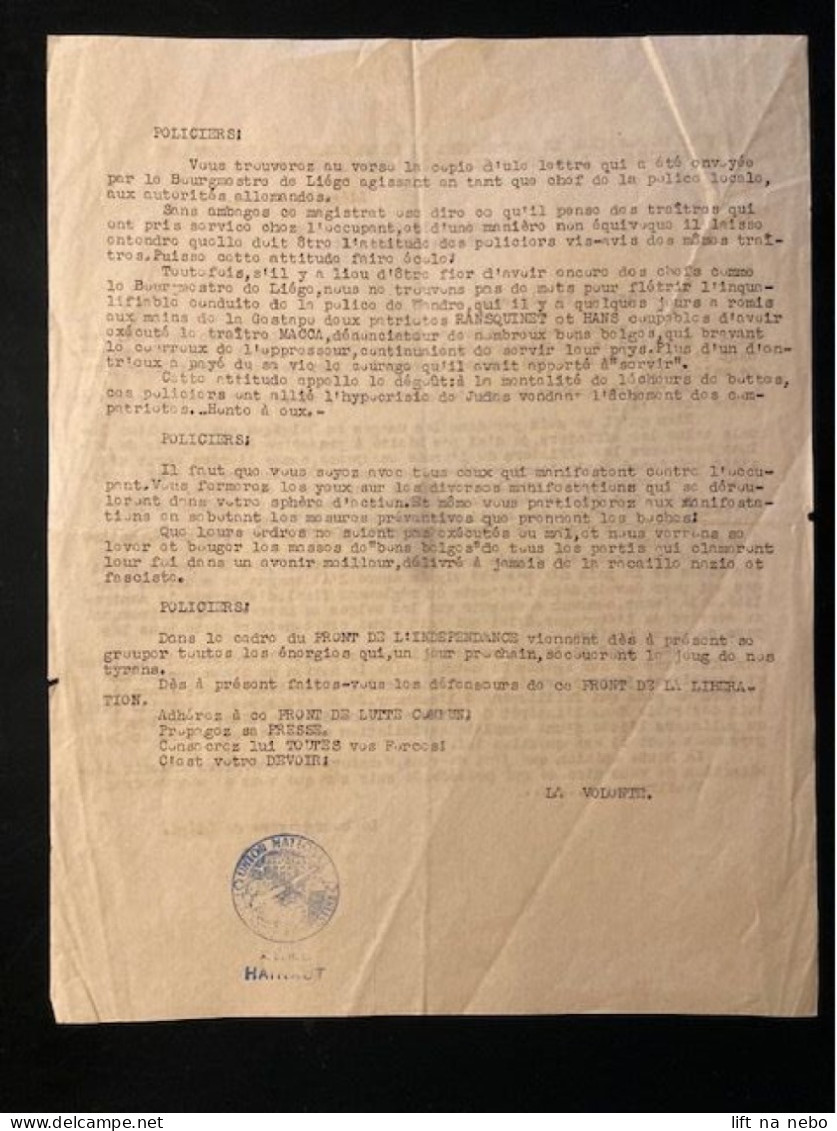 Tract Presse Clandestine Résistance Belge WWII WW2 'Lettre Du Bourgmestre De Liege Relative Au Salut...' - Documentos
