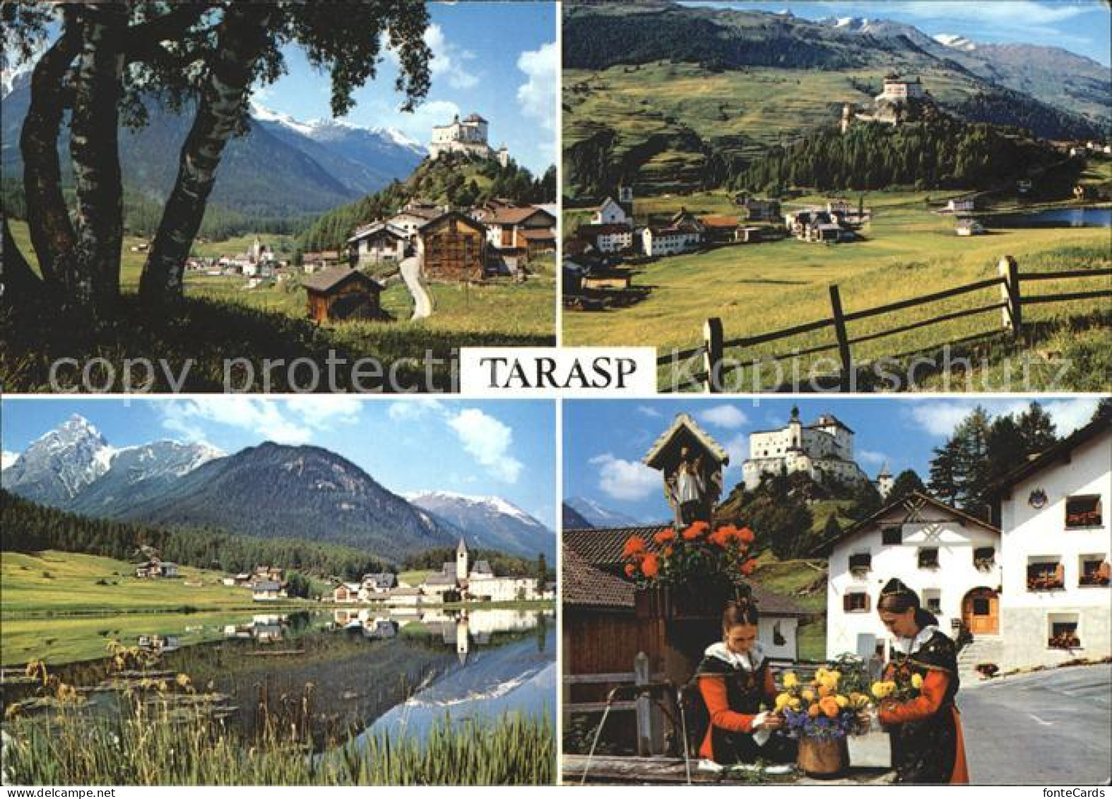 12048993 Tarasp Schloss Mit Sparsels Fontana Taraspersee Val Plavna Dorfbrunnen  - Other & Unclassified