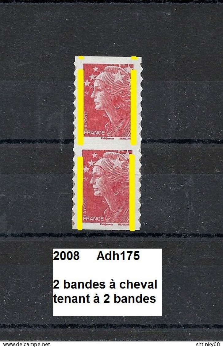 Variété Paire Adhésifs De 2008 Neuf** Y&T N° 175 Avec 2 Bandes à Cheval Tenant à 2 Bandes - Unused Stamps