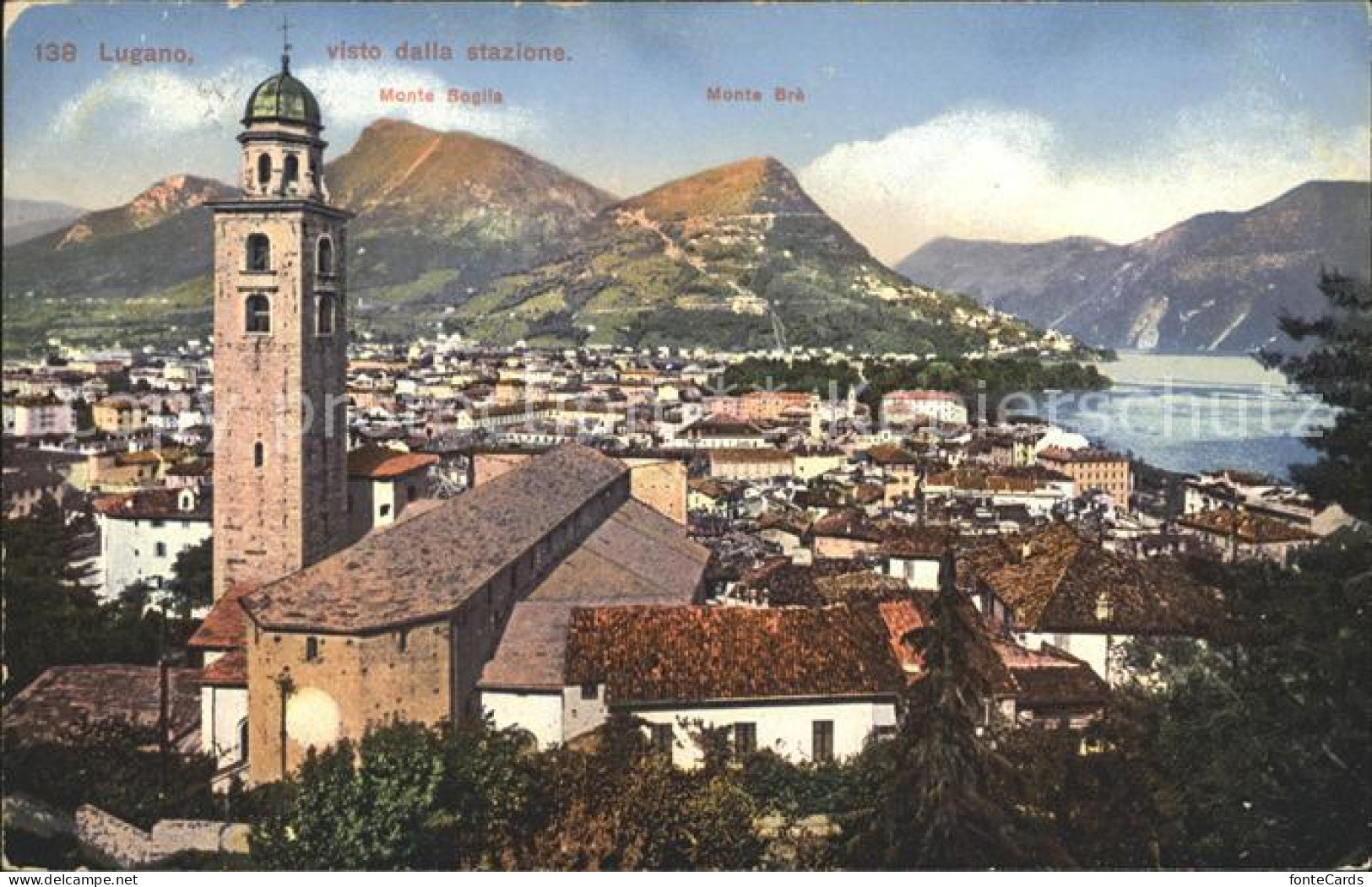 12047604 Lugano TI Vista Dalla Stazione Chiesa Monte Boglia Monte Bre Lago Di Lu - Other & Unclassified