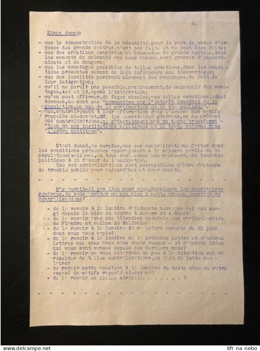 Tract Presse Clandestine Résistance Belge WWII WW2 'A Messieurs Les Secrétaires Généraux...' 6 Sheets - Dokumente