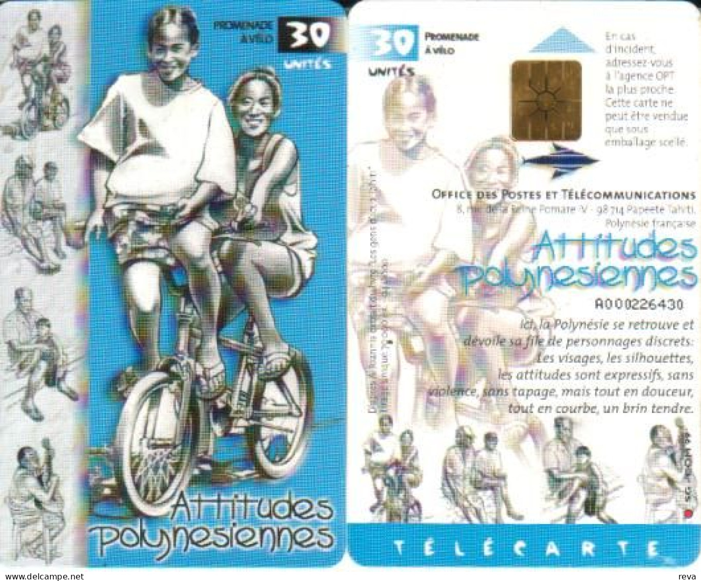 FRENCH POLYNESIA 30 U GIRLS ON BICYCLE FPY-97 READ DESCRIPTION !! - French Polynesia