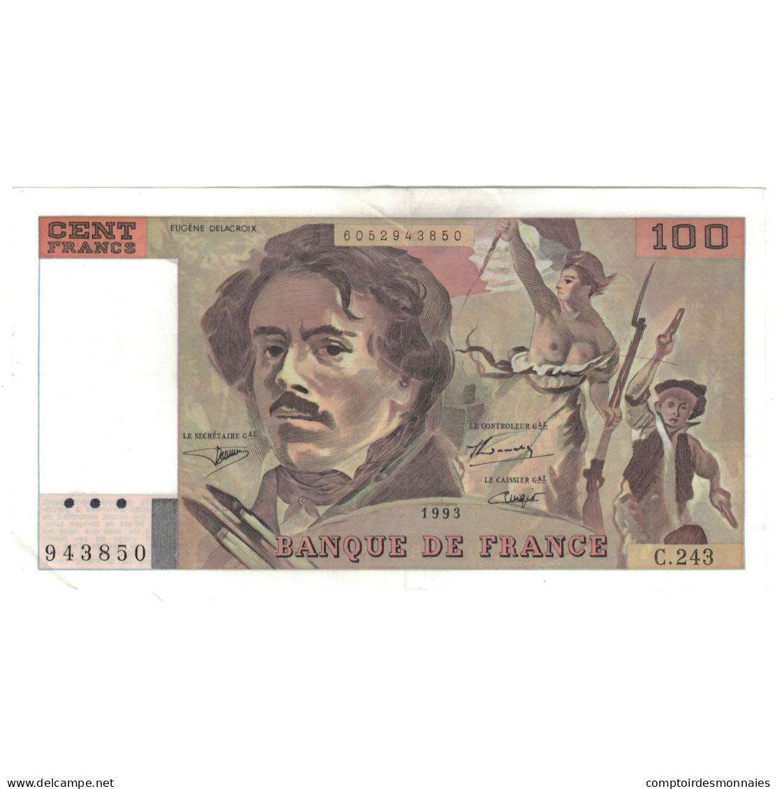 France, 100 Francs, Delacroix, 1993, C.243, SUP+, Fayette:69bis.8, KM:154g - 100 F 1978-1995 ''Delacroix''