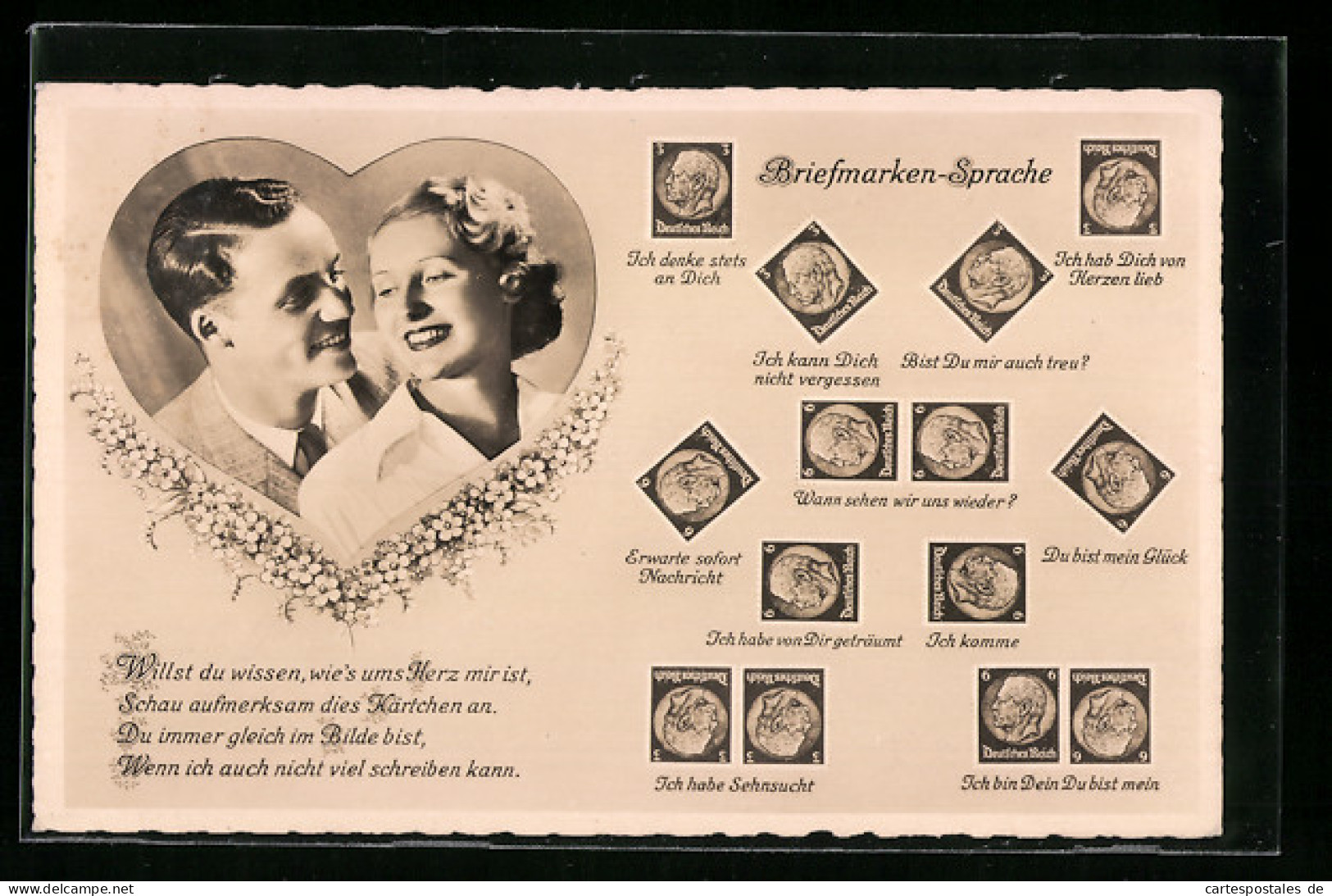 AK Briefmarkensprache: Ich Denke Stets An Dich & Ich Hab Dich Von Herzen Lieb, Liebespaar Im Herz  - Stamps (pictures)