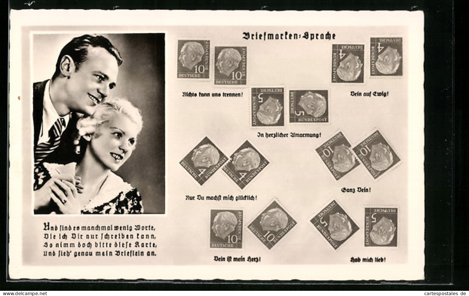 AK Briefmarkensprache Dein Auf Ewig Und Dein Ist Mein Herz, Junges Liebespaar  - Stamps (pictures)