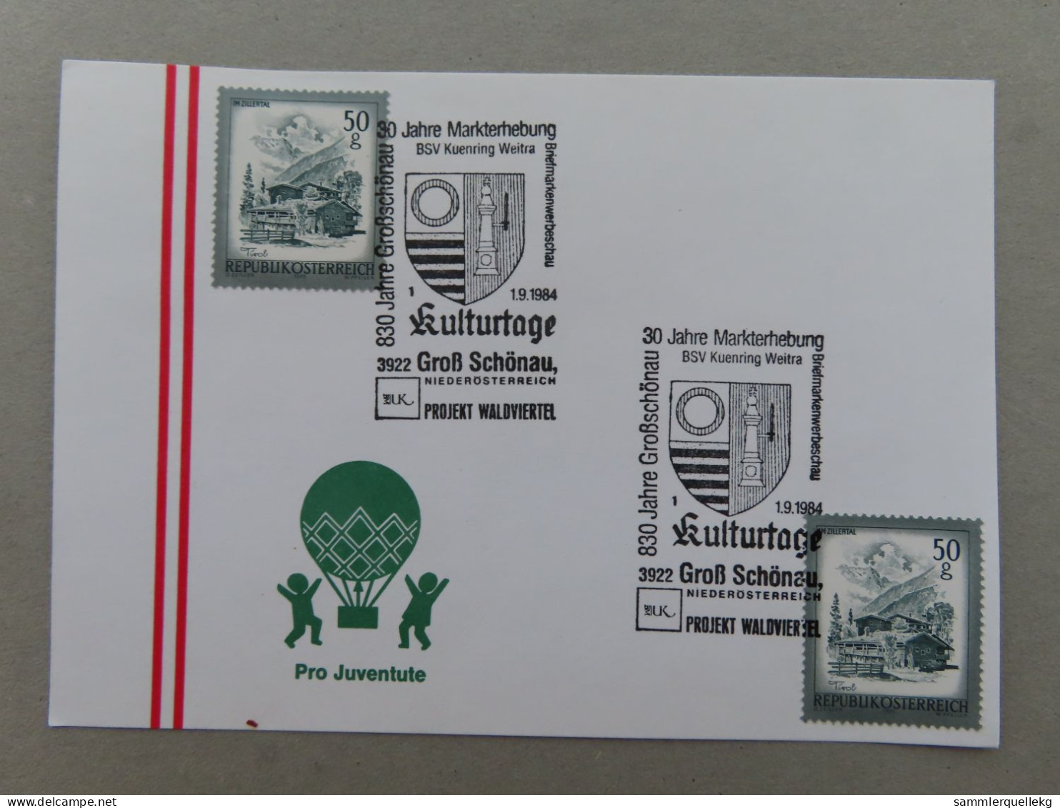 Österreich Pro Juventute - Mit Sonderstempel 1. 9. 1984 Groß Schönau, 50 Jahre Markterhebung  (Nr.1185) - Other & Unclassified