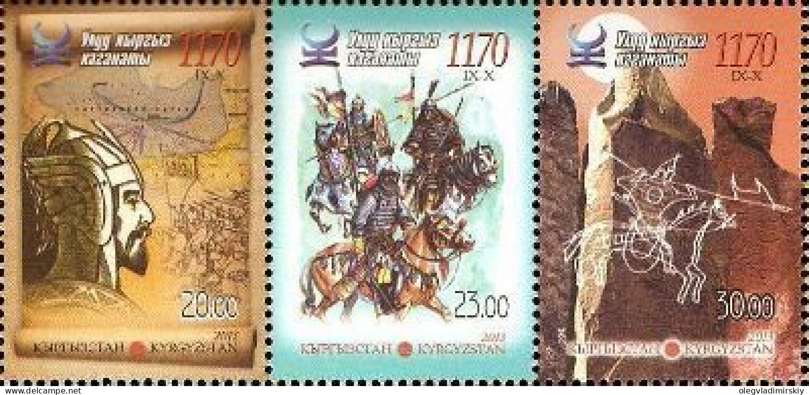 Kyrgyzstan 2013 Great Kyrgyz Kaganate 1170 Years Set Of 3 Stamps In Strip MNH - Archeologie