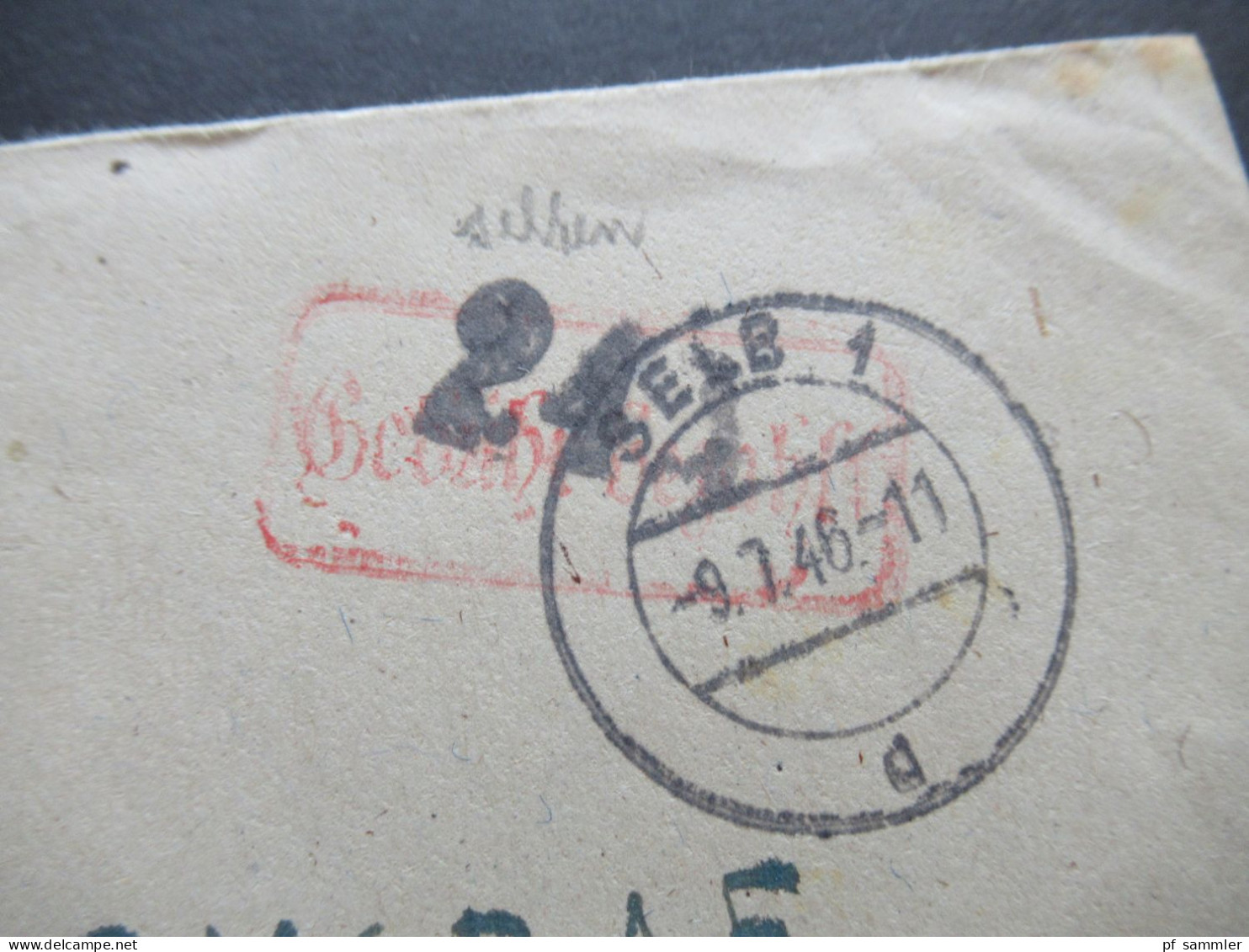 1946 Notmaßnahme Roter Stempel Ra1 Gebühr Bezahlt Und Stempel Ziffer 24 + Tagesstempel Selb 1 - Bösperde Westfalen - Lettres & Documents