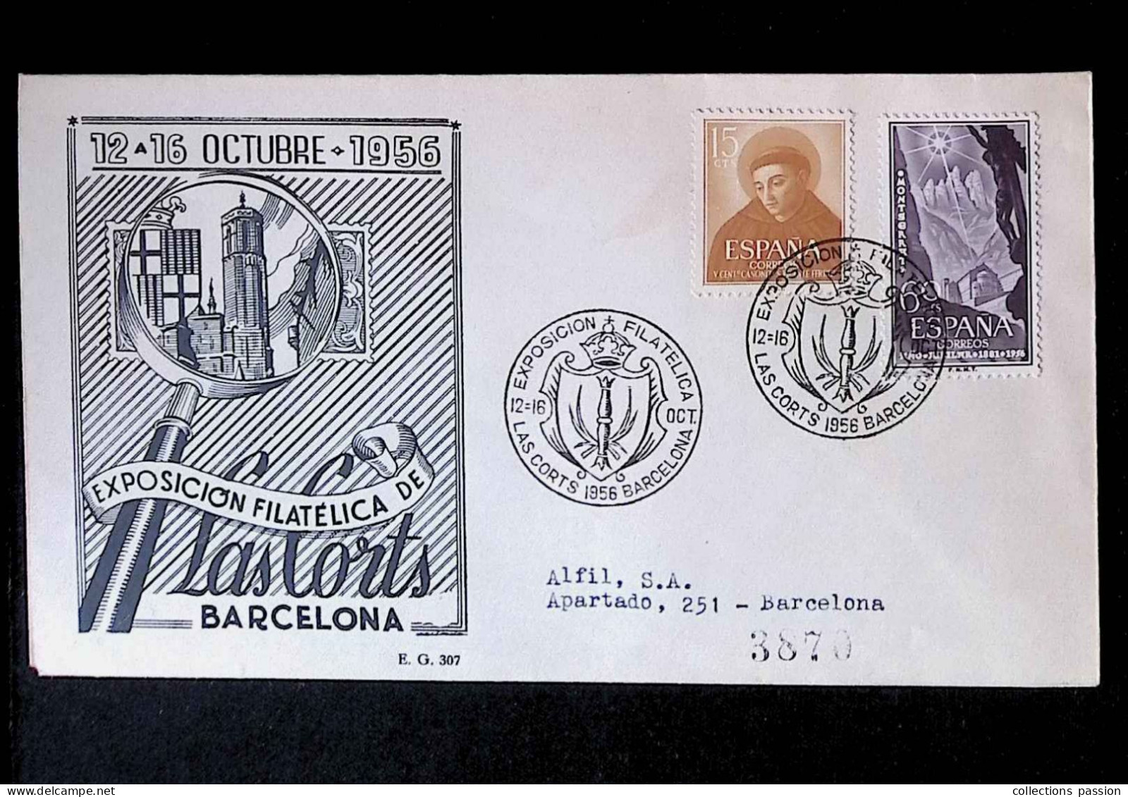 CL, Lettre, Cachet Commémoratif, Las Corts, Barcelona, Oct. 1956, Exposicion Filatelica - Autres & Non Classés
