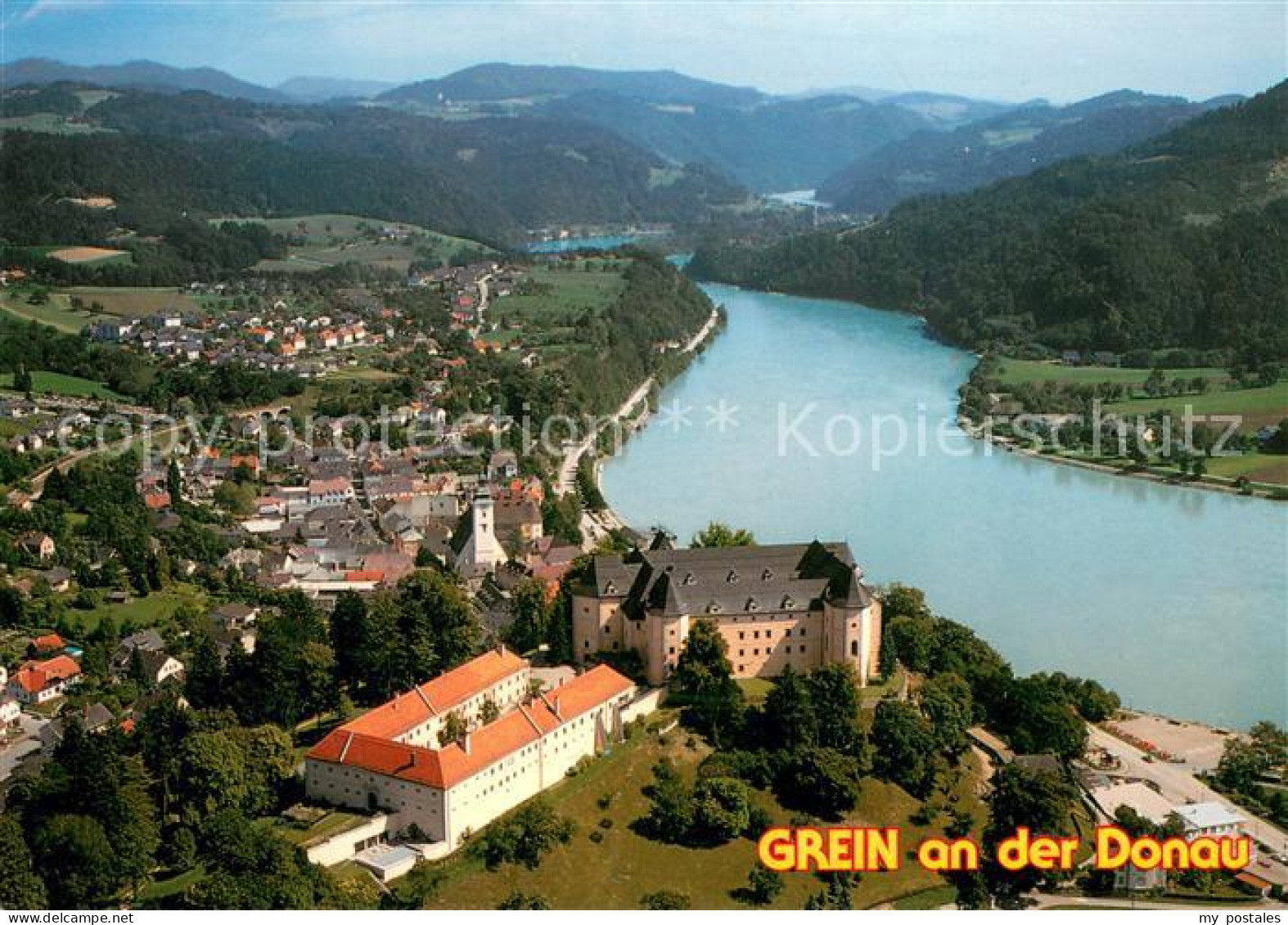 73682645 Grein Donau Oberoesterreich Fliegeraufnahme Mit Schloss Greinburg Grein - Autres & Non Classés