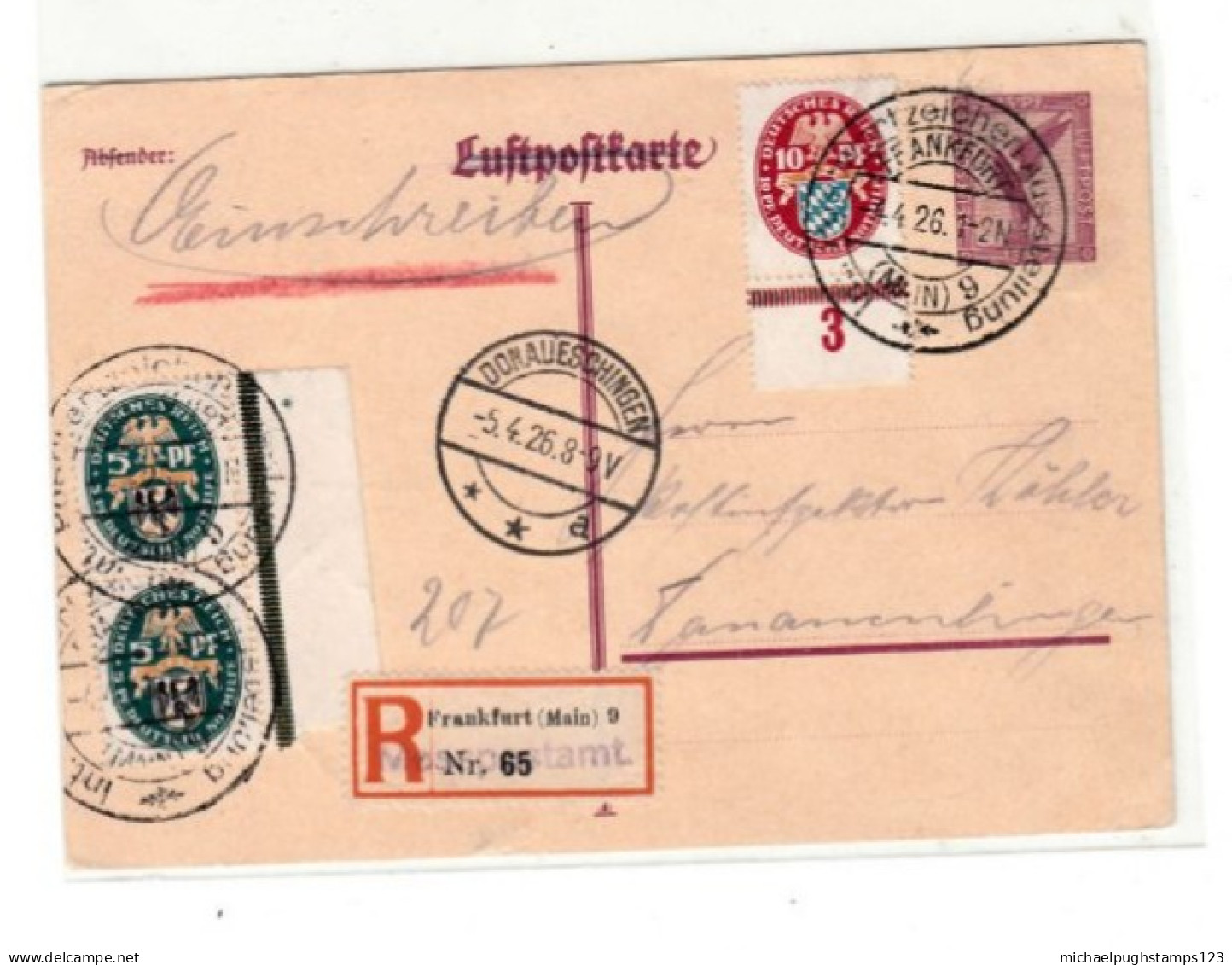 Germany / Airmail Stationery / Registered Postcards - Sonstige & Ohne Zuordnung