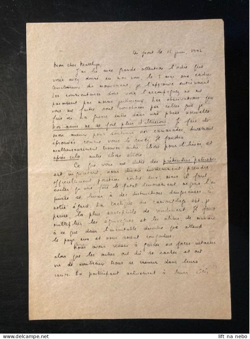 Tract Presse Clandestine Résistance Belge WWII WW2 'Au Front Le 15 Juin 1942 / Mon Cher Mattluys, J'ai Lu Avec Grande... - Documentos