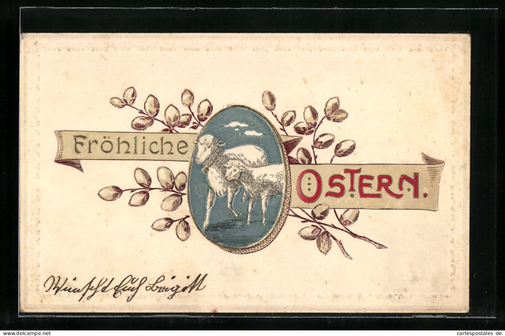 AK Zwei Osterlämmer Im Ei, Fröhliche Ostern  - Ostern