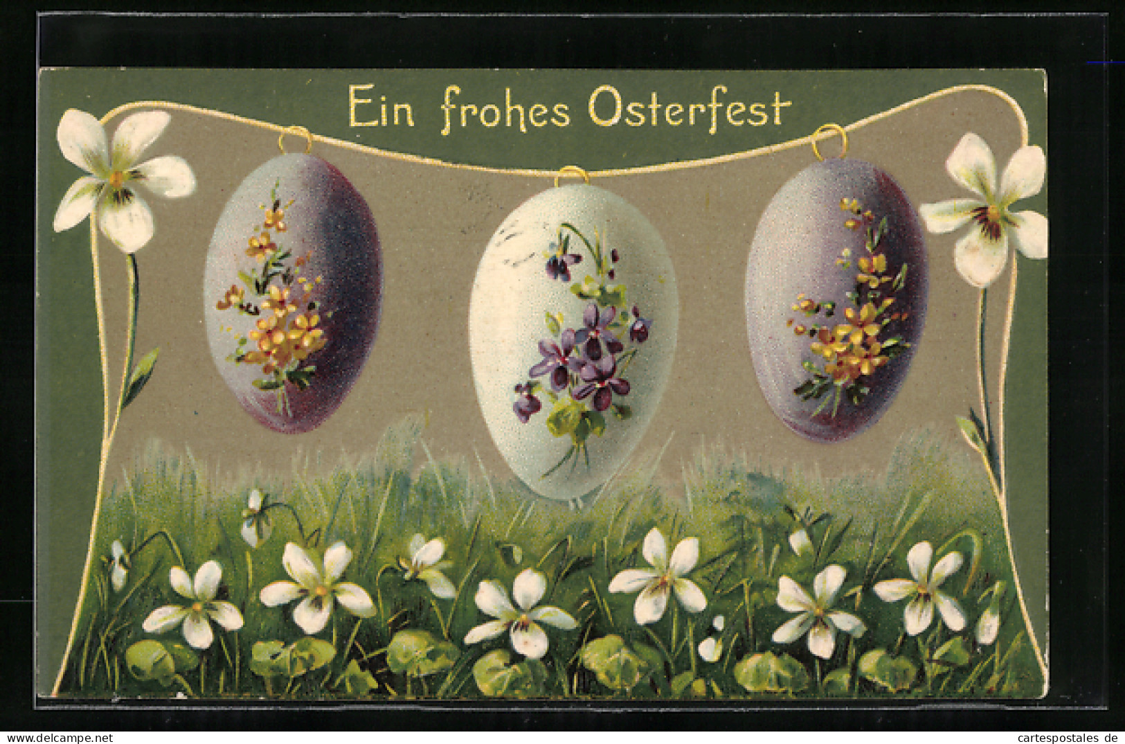 AK Mit Blumen Bemalte Ostereier über Einer Frühlingswiese, Frohes Osterfest  - Ostern