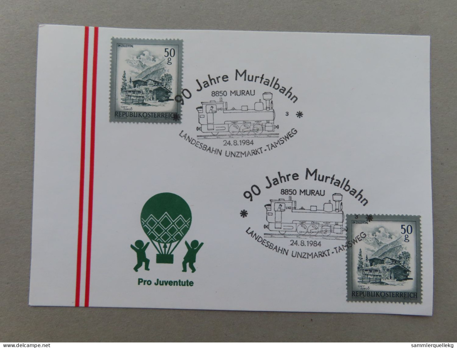 Österreich Pro Juventute - Mit Sonderstempel 24. 8. 1984 Murau, 90 Jahre Murtalbahn (Nr.1191) - Sonstige & Ohne Zuordnung