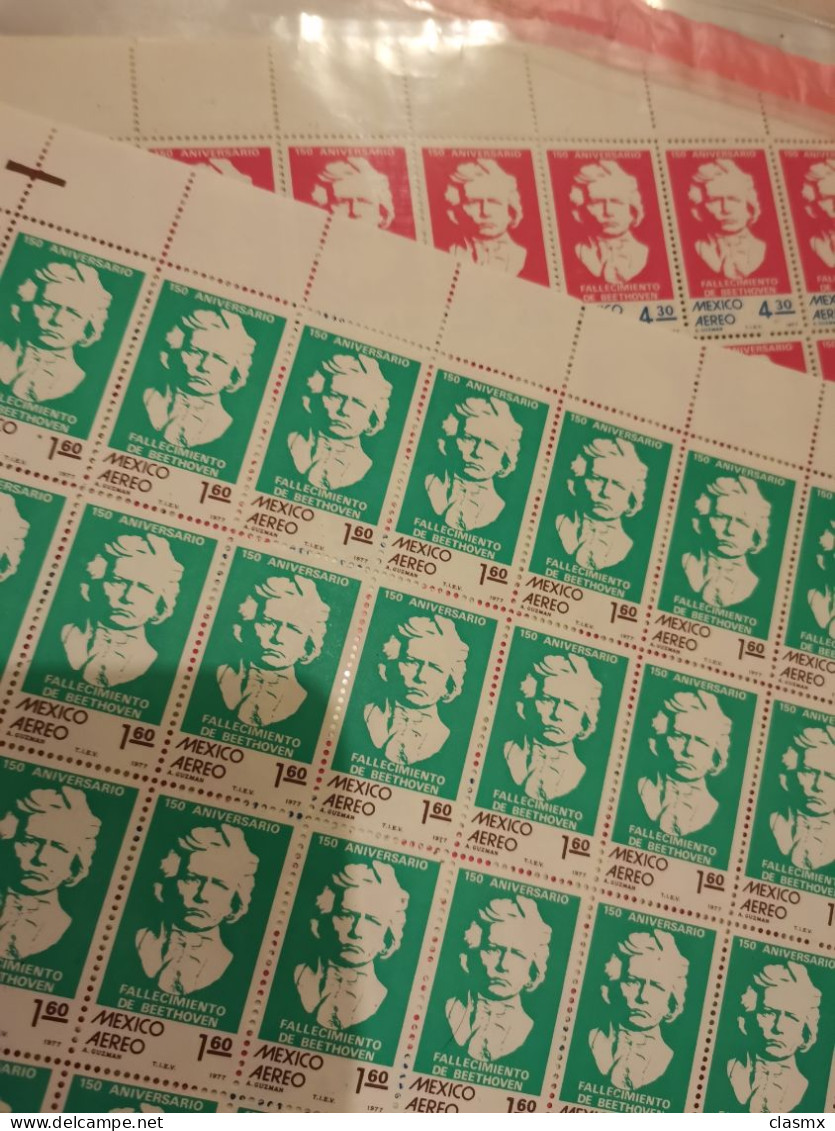 Beethoven Dead Air Mail Stamp Set Two Sheets $4.60 & 1.60 MNH - Mexico